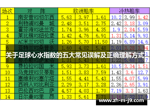 关于足球心水指数的五大常见误解及正确理解方式